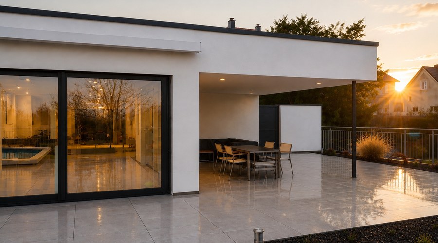 Covered outdoor dining area on the terrace