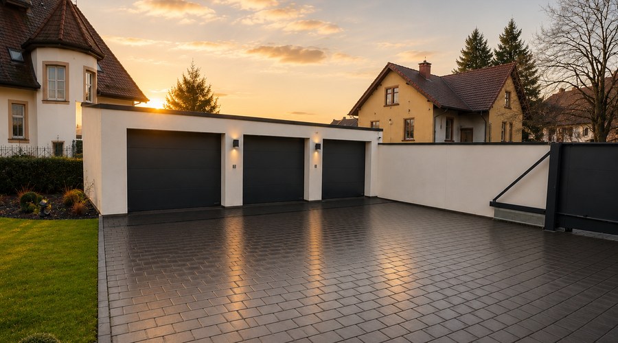 Three garages with electric doors